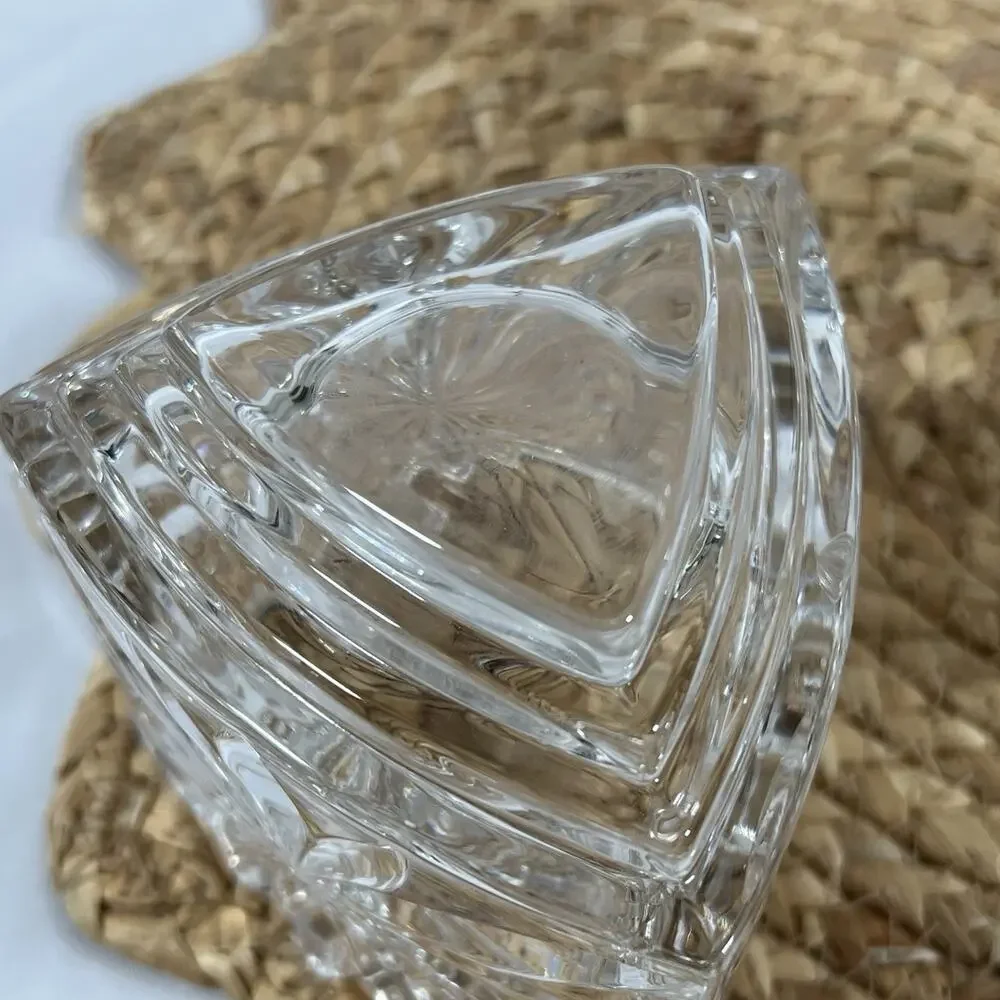 Vintage Mikasa Crystal Fire Blossom Triangle Votive Candle 2 Holders Triangular